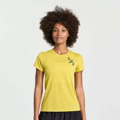 Dames Saucony Tops | Dames Stopwatch Graphic Short Sleeve Arroyo Heather Graphic