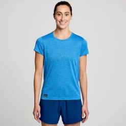 Dames Saucony Tops | Dames Stopwatch Short Sleeve Bluelight Heather