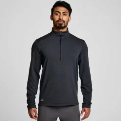 Heren Saucony Jacks En Vesten | Heren Triumph 3D 1/2 Zip Black Heather